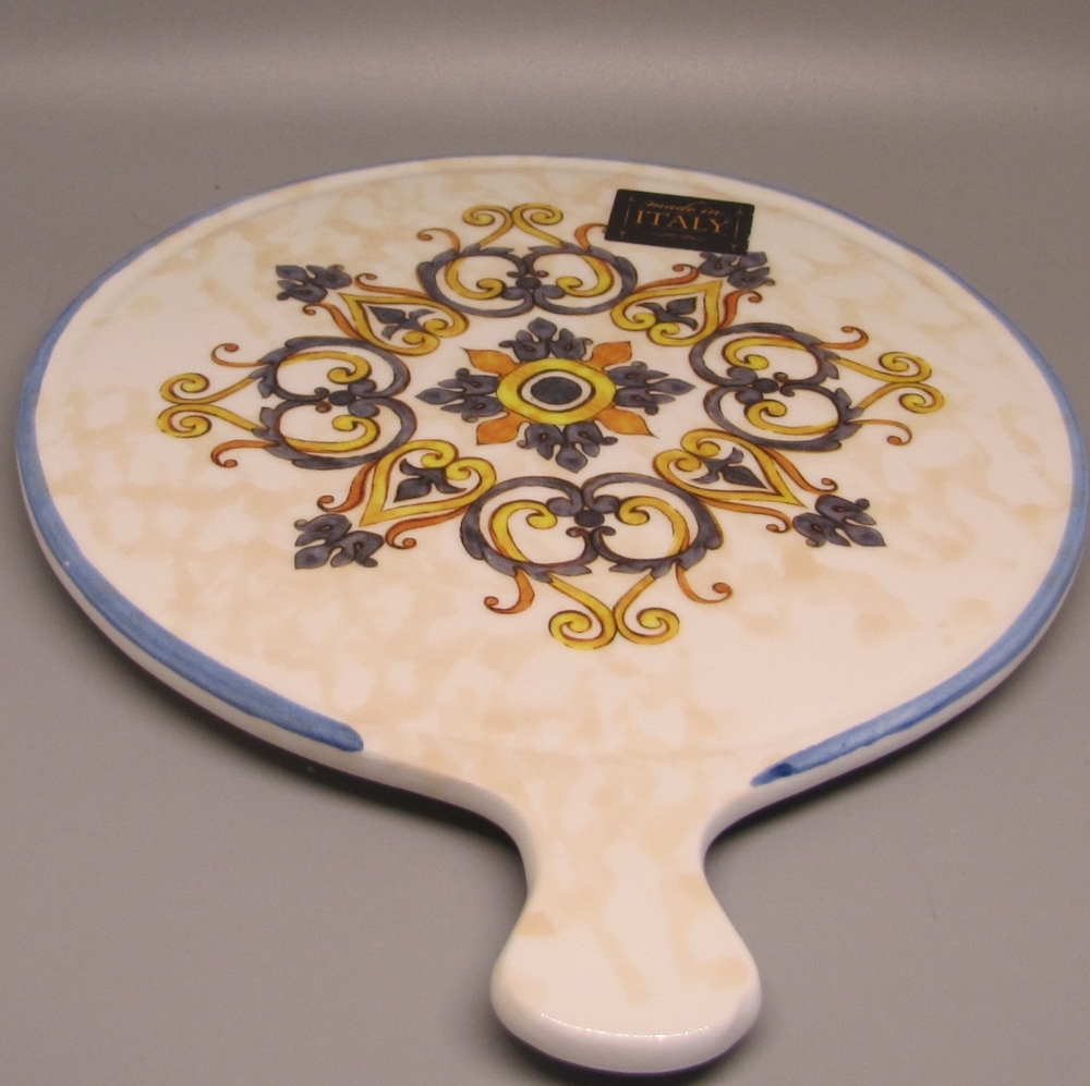 Trivet Made in Italy Ceramica Cuore Blue/Yellow Blue Trim NWT